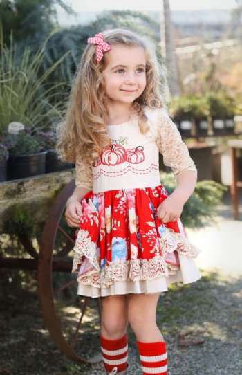 Girls Lace Sleeve Embroidered Pumpkin Dress 12 Months to 12 Years Now ...