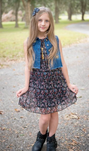 Tween Pleated Chiffon Dress & Vest Set Now In Stock 7 to 16 Years