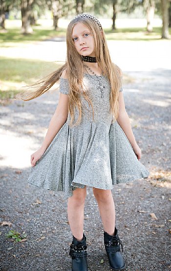 Tween Heather Cold Shoulder Dress With Necklace Now In Stock