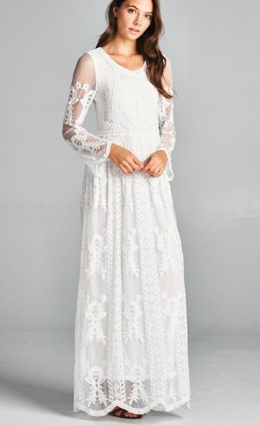 Women's White Embroidered Lace Maxi Now in Stock