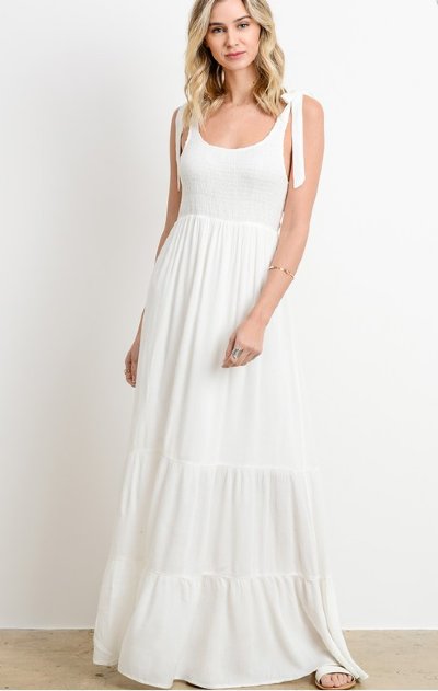 Women's White Tiered Maxi Dress Now in Stock
